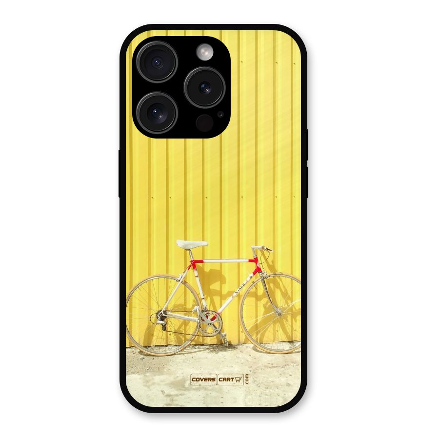 Yellow Cycle Classic Metal Back Case for iPhone 15 Pro