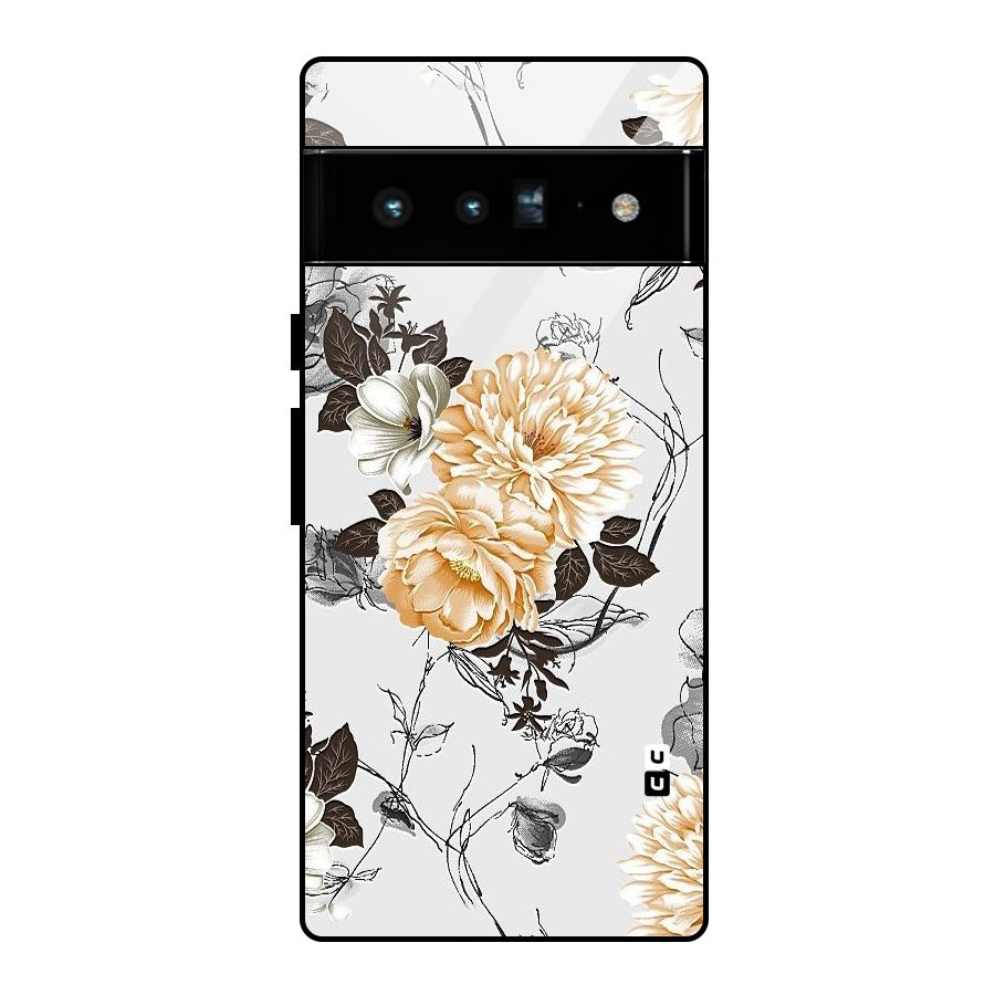 Yellow Floral Glass Back Case for Google Pixel 6 Pro