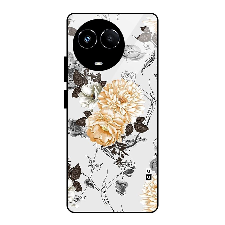 Yellow Floral Glass Back Case for Realme Narzo 60X