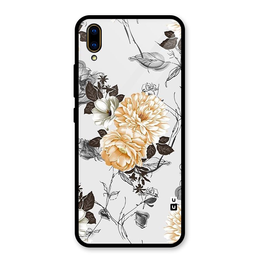 Yellow Floral Glass Back Case for Vivo V11 Pro