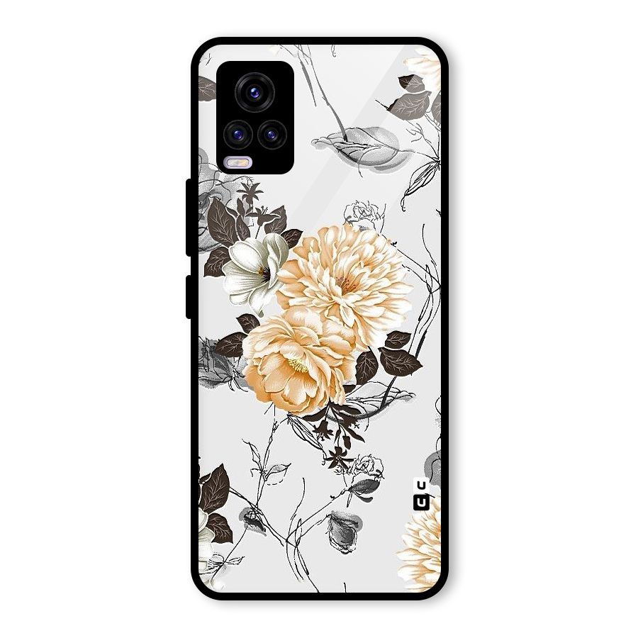 Yellow Floral Glass Back Case for Vivo V20 2021