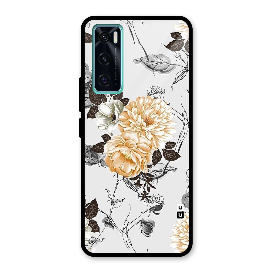 Yellow Floral Glass Back Case for Vivo V20 SE