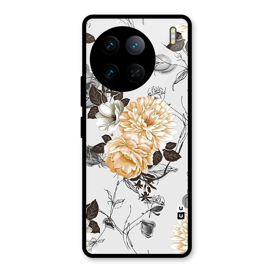Yellow Floral Glass Back Case for Vivo X90 Pro