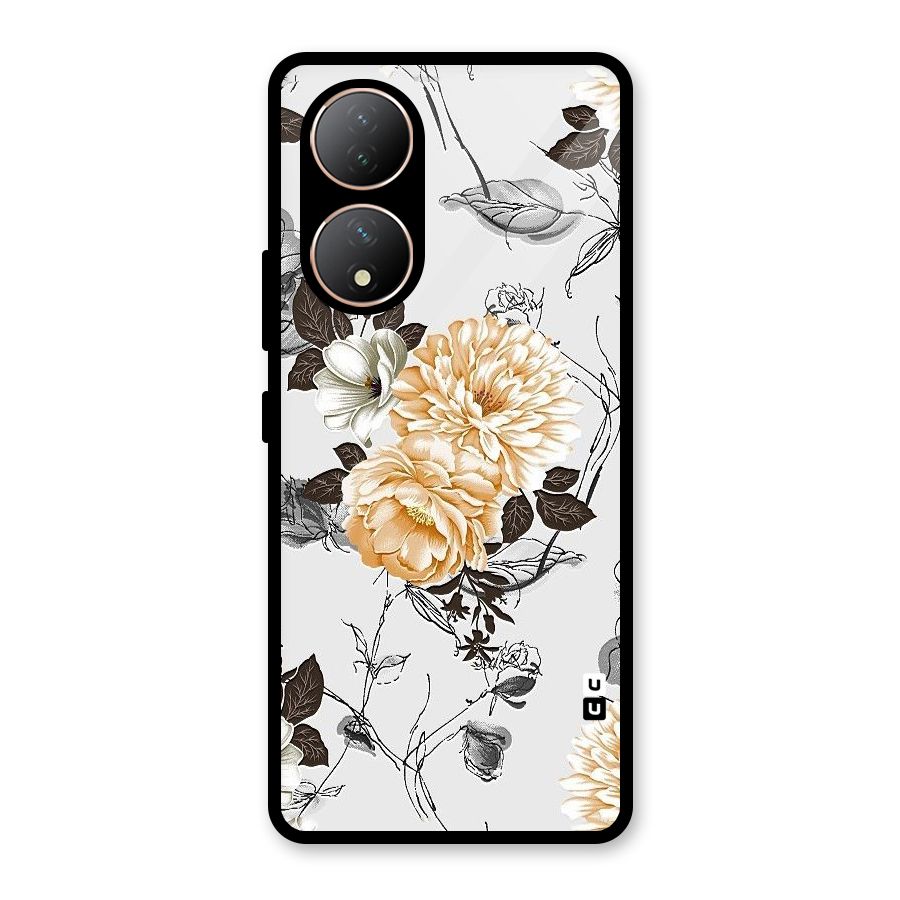 Yellow Floral Glass Back Case for Vivo Y100A