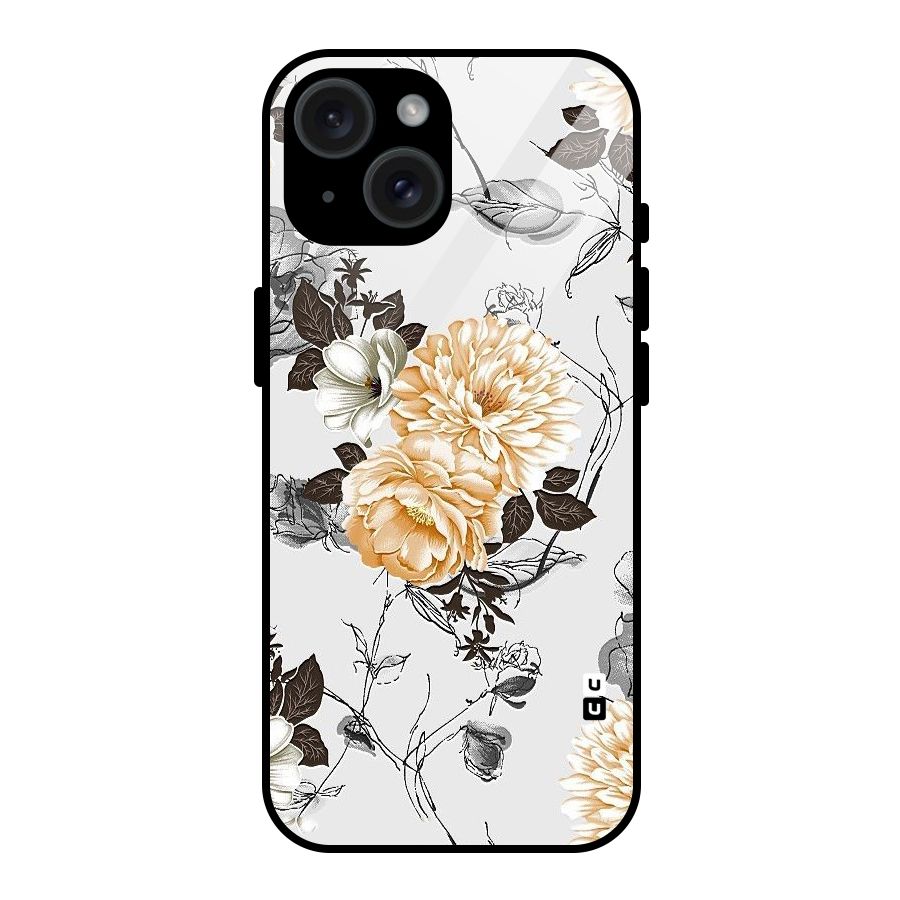 Yellow Floral Glass Back Case for iPhone 15