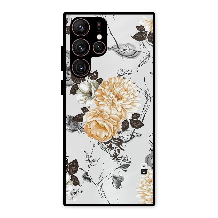 Yellow Floral Metal Back Case for Galaxy S22 Ultra 5G