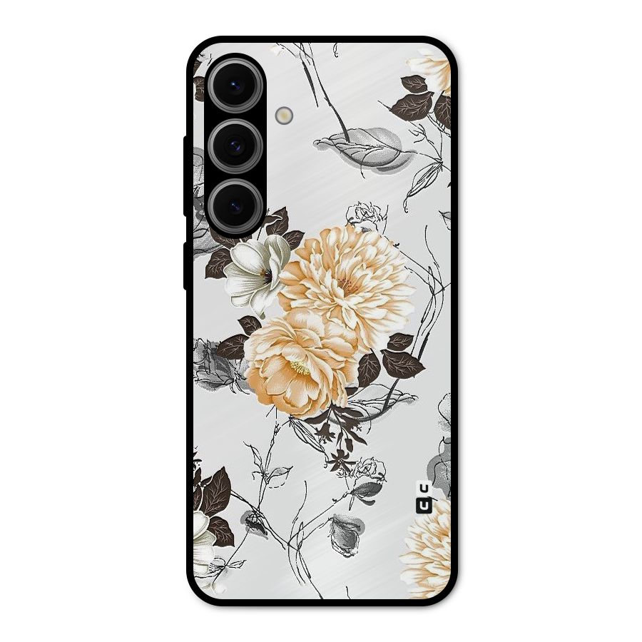 Yellow Floral Metal Back Case for Galaxy S24 FE