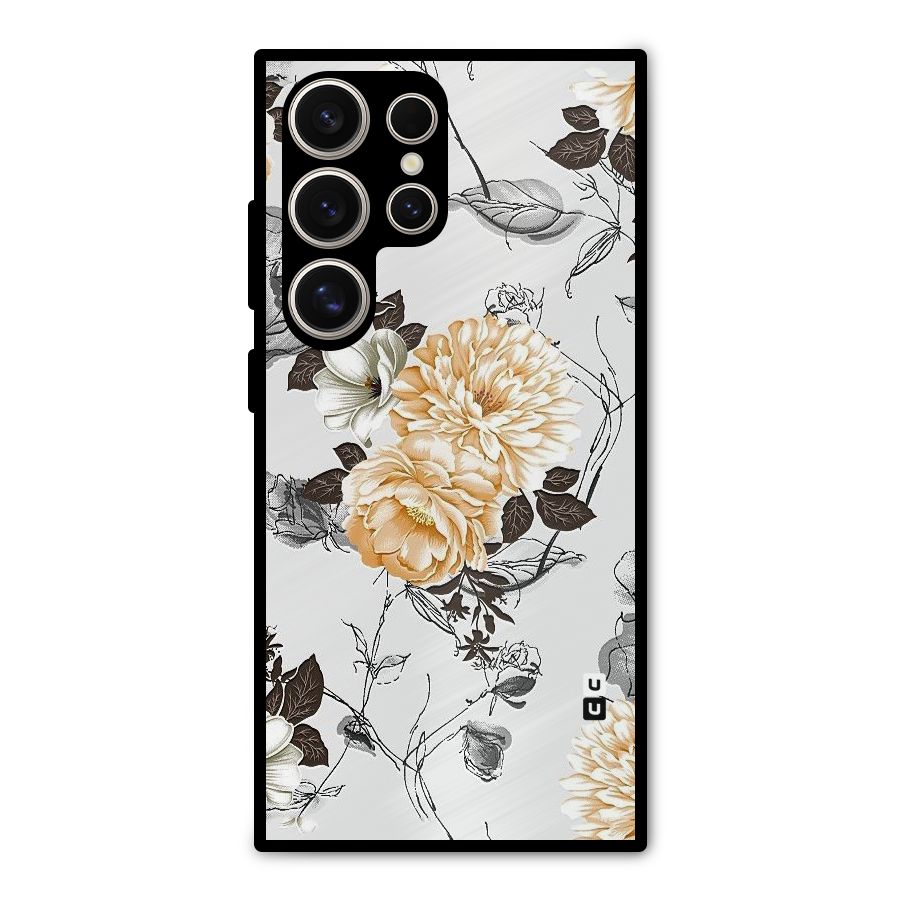 Yellow Floral Metal Back Case for Galaxy S24 Ultra
