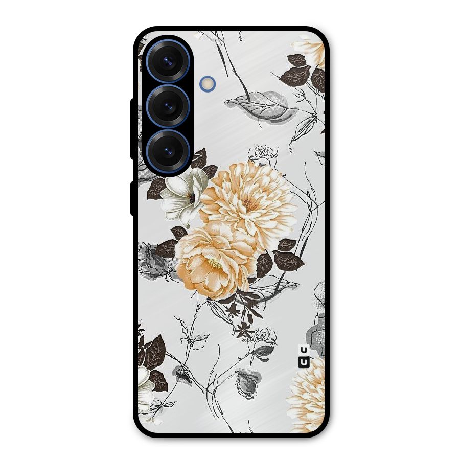 Yellow Floral Metal Back Case for Galaxy S25