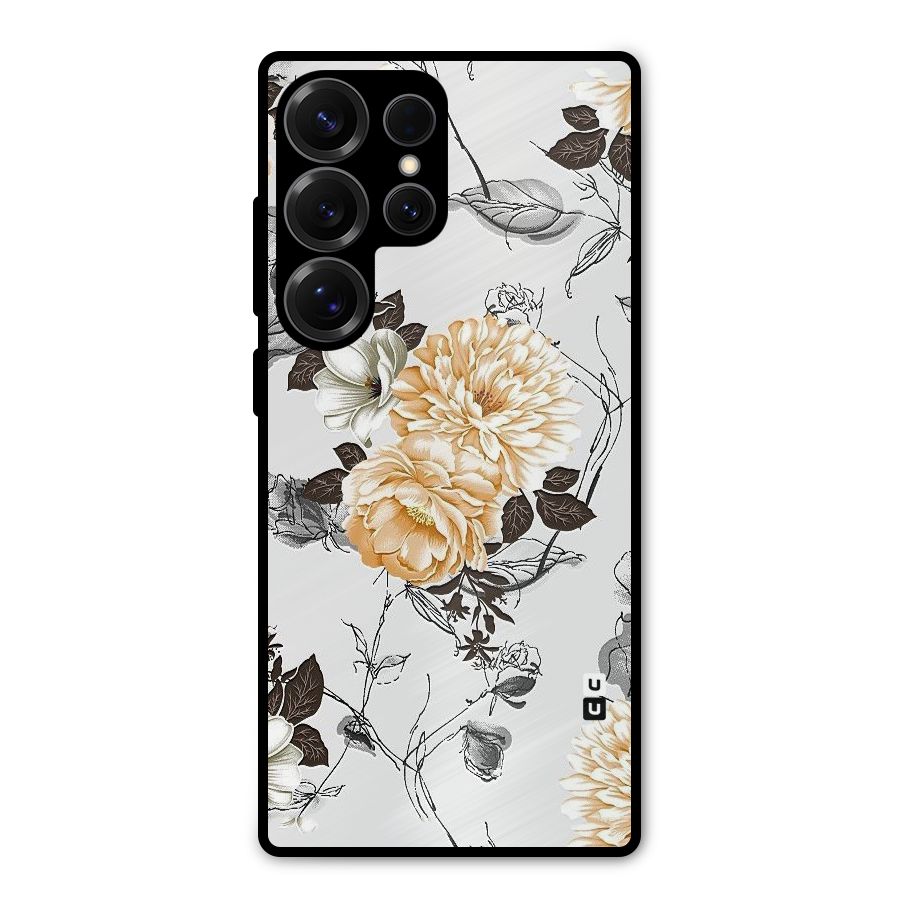 Yellow Floral Metal Back Case for Galaxy S25 Ultra