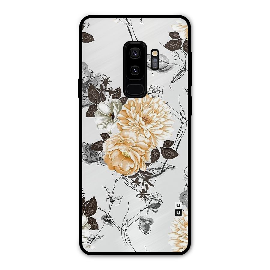 Yellow Floral Metal Back Case for Galaxy S9 Plus