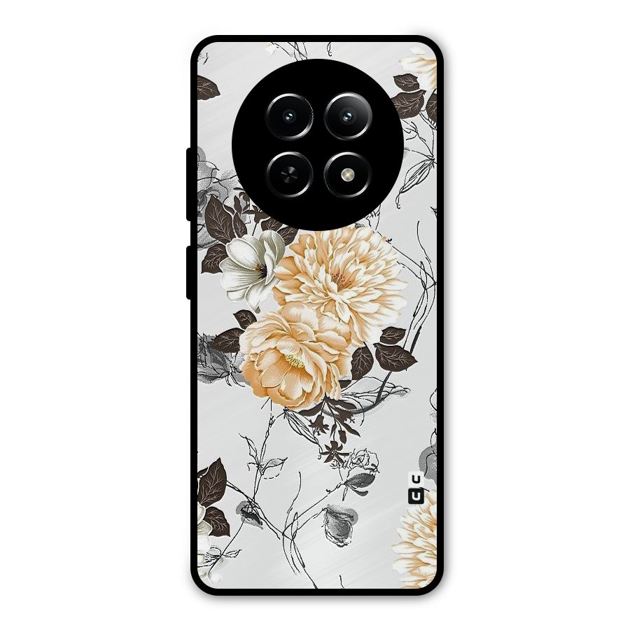 Yellow Floral Metal Back Case for Realme 12 5G