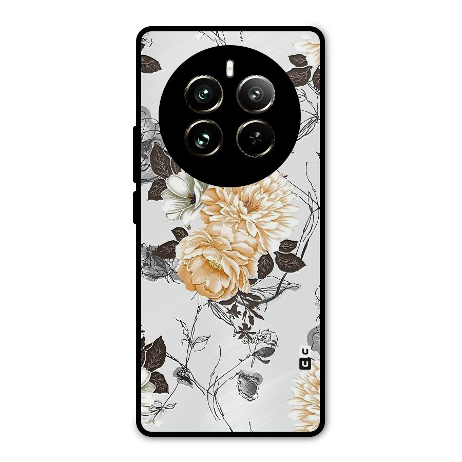 Yellow Floral Metal Back Case for Realme 12 Pro
