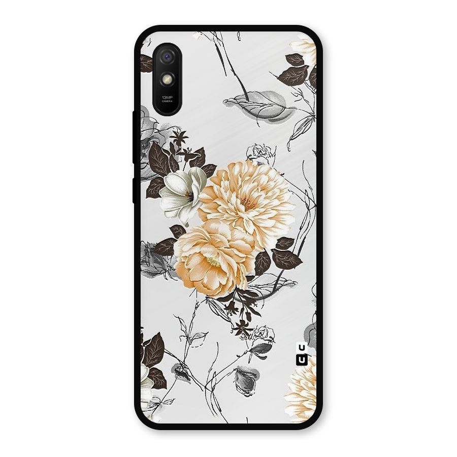 Yellow Floral Metal Back Case for Redmi 9a