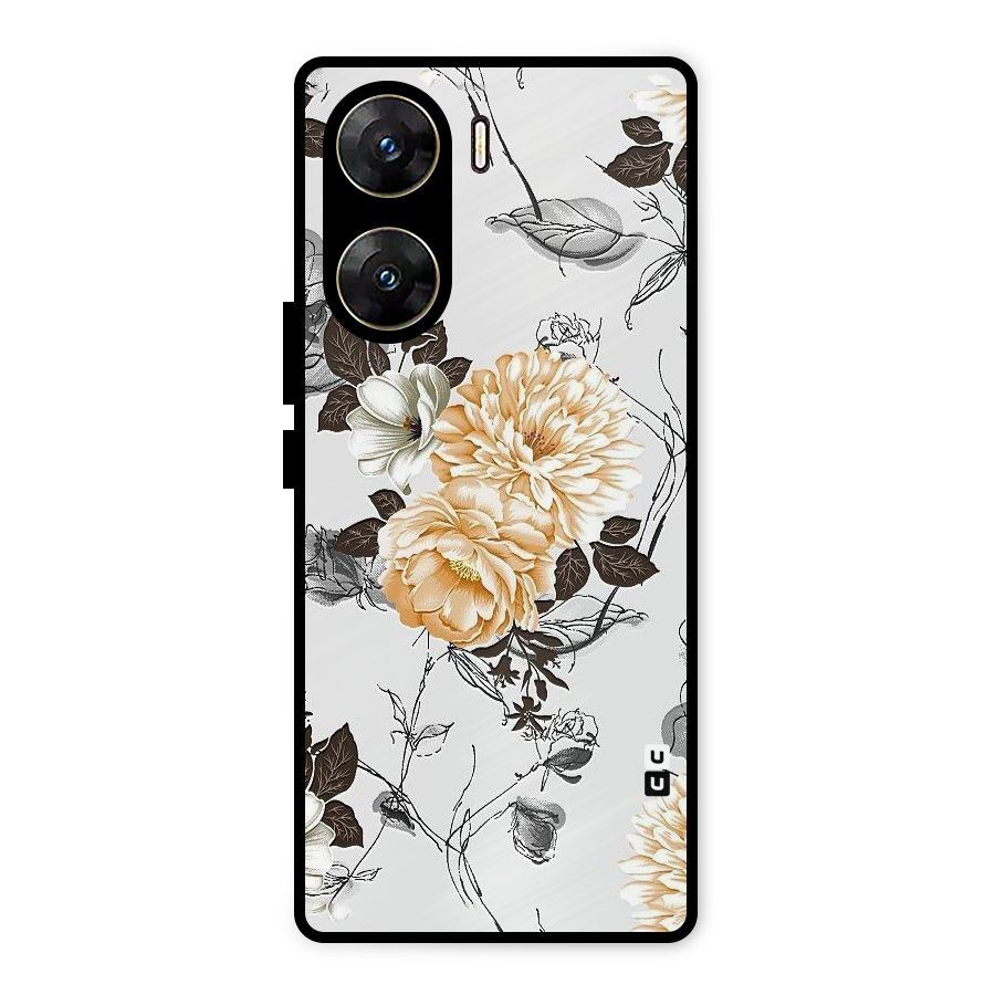 Yellow Floral Metal Back Case for Vivo V29e