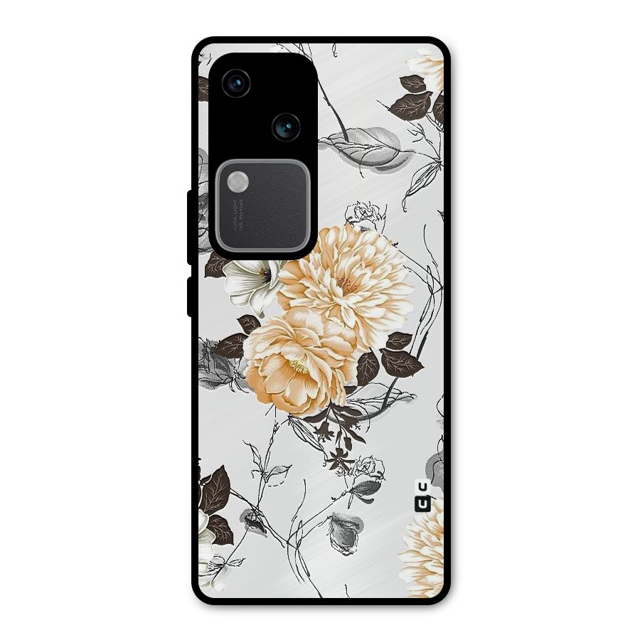 Yellow Floral Metal Back Case for Vivo V30 Pro