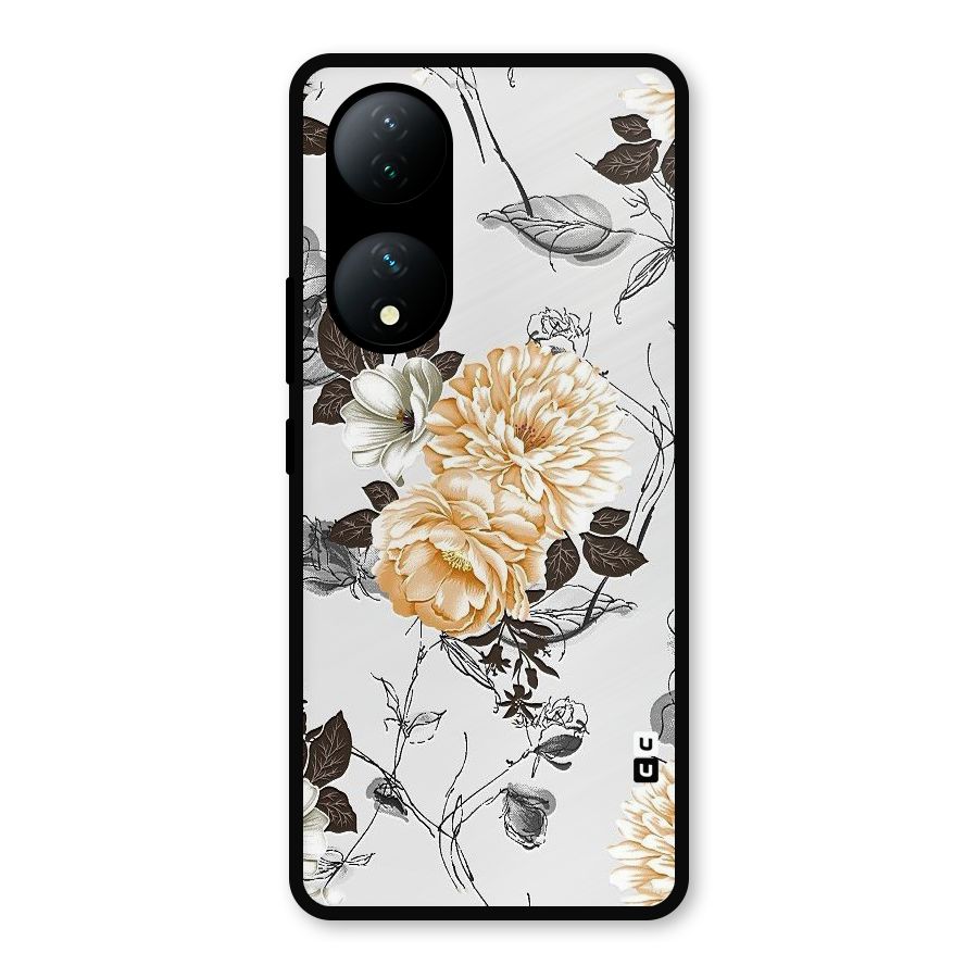 Yellow Floral Metal Back Case for Vivo Y100a