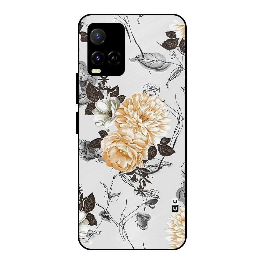 Yellow Floral Metal Back Case for Vivo Y21A
