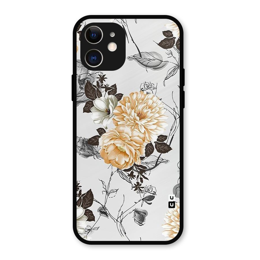 Yellow Floral Metal Back Case for iPhone 12