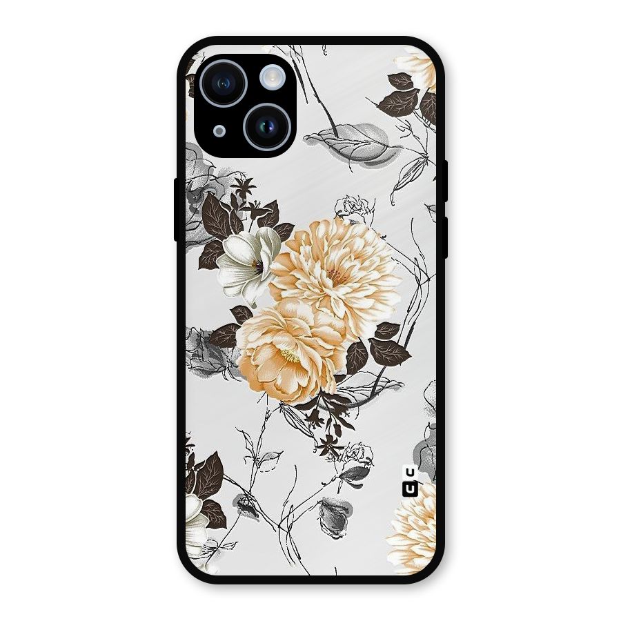 Yellow Floral Metal Back Case for iPhone 14