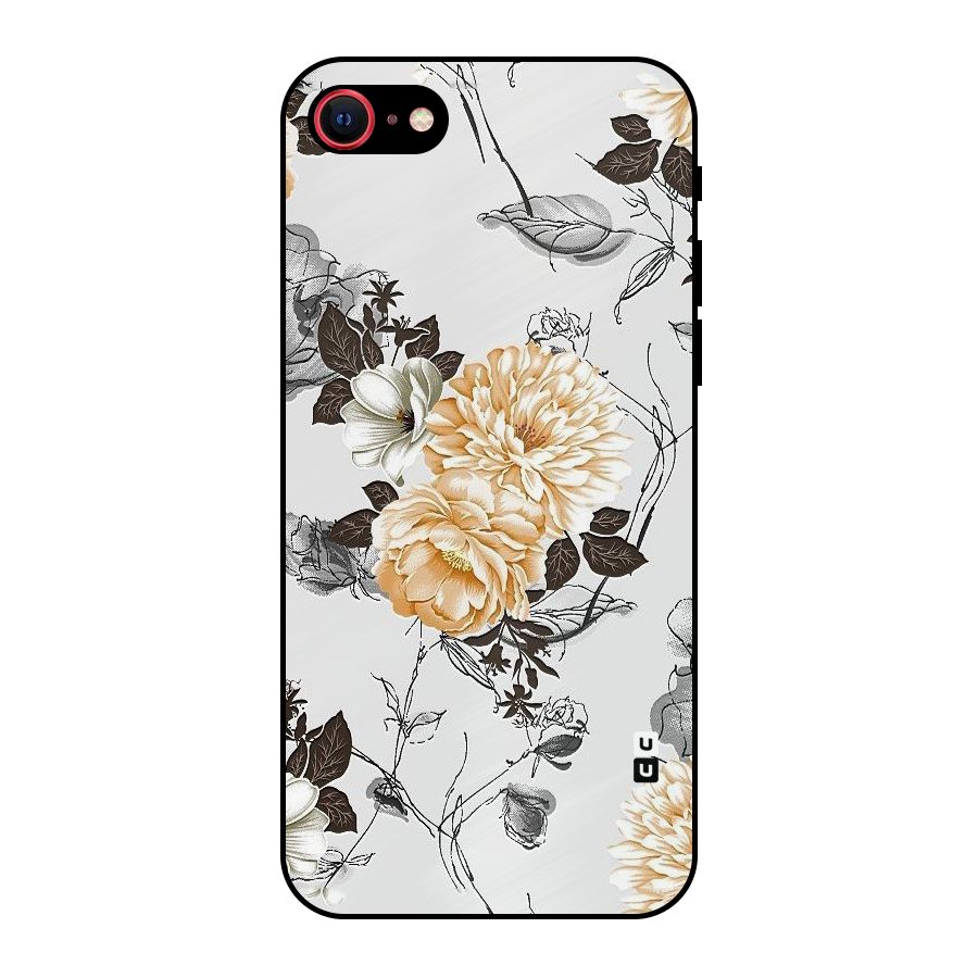 Yellow Floral Metal Back Case for iPhone 7