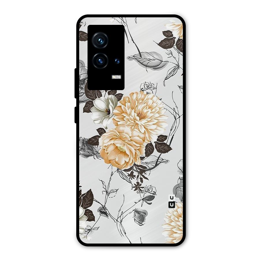 Yellow Floral Metal Back Case for iQOO 9 5G