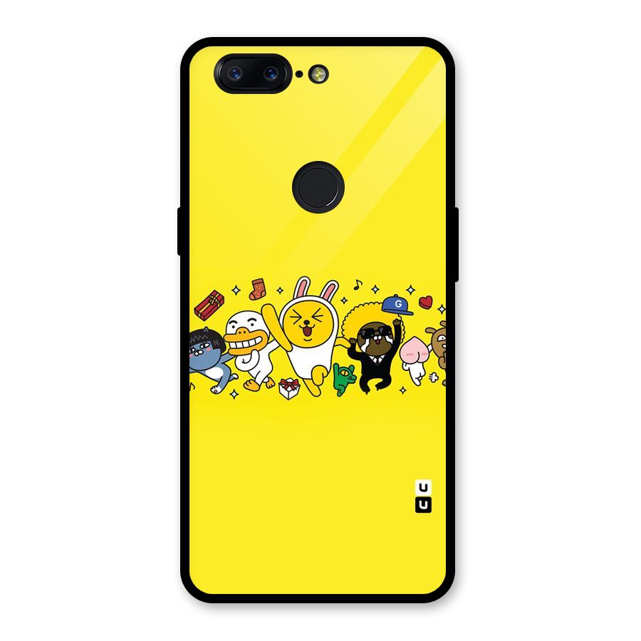 Yellow Friends Glass Back Case for OnePlus 5T