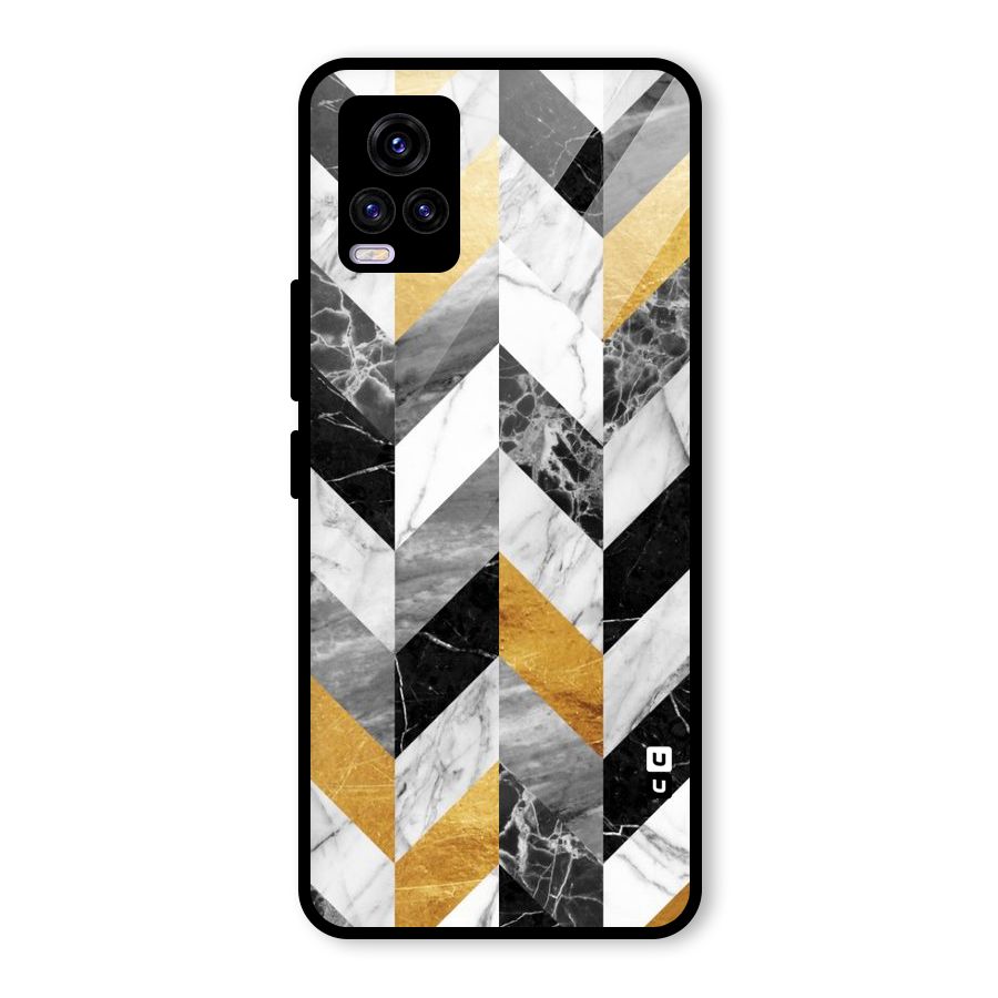 Yellow Grey Marble Glass Back Case for Vivo V20 2021