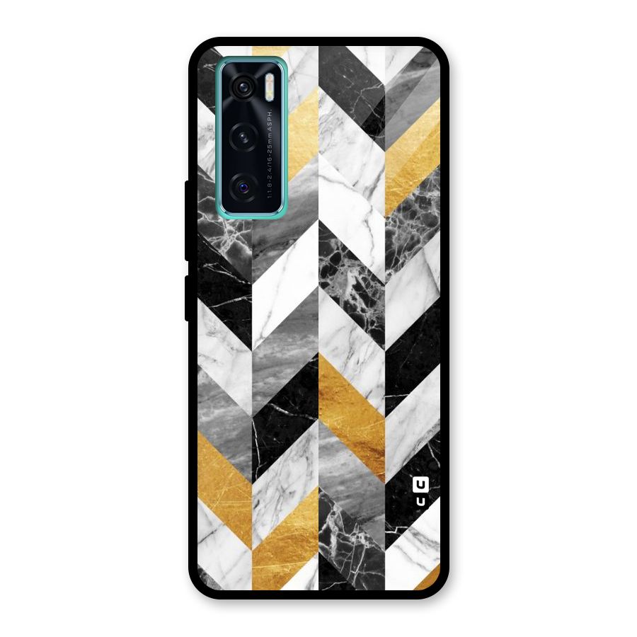 Yellow Grey Marble Glass Back Case for Vivo V20 SE