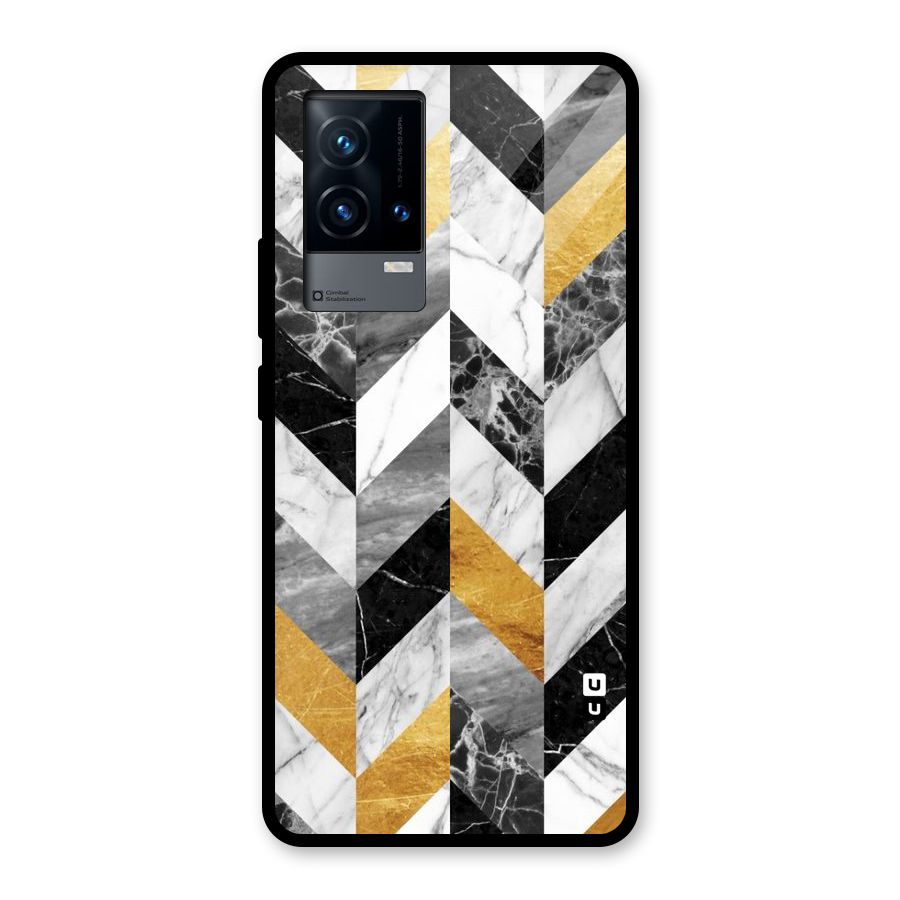 Yellow Grey Marble Glass Back Case for iQOO 9 5G