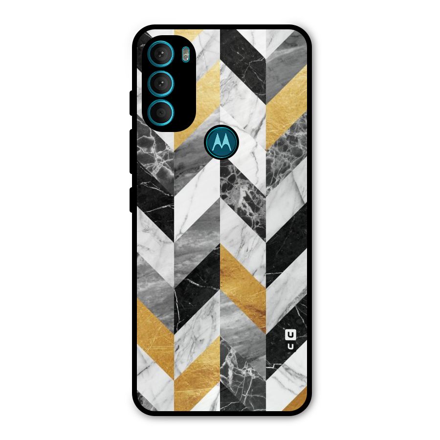 Yellow Grey Marble Metal Back Case for Moto G71 5G
