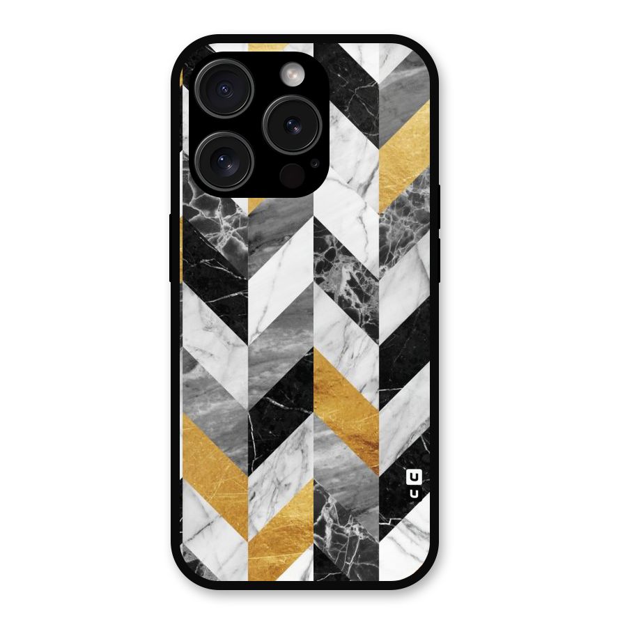 Yellow Grey Marble Metal Back Case for iPhone 15 Pro
