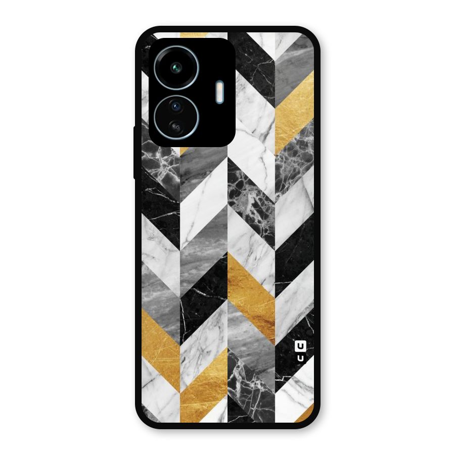 Yellow Grey Marble Metal Back Case for vivo iQOO Z6 Lite 5G