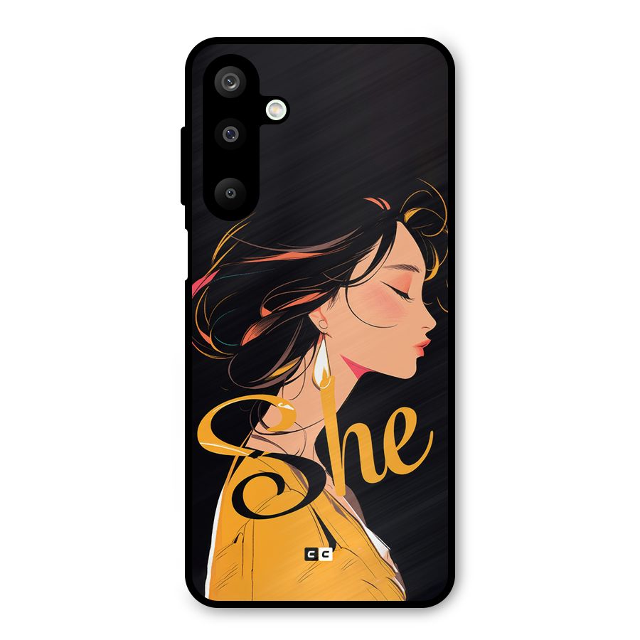 Yellow Lady Metal Back Case for Galaxy M16