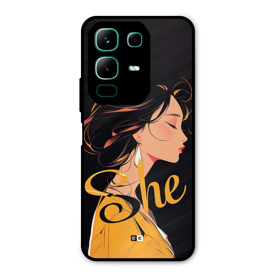 Yellow Lady Metal Back Case for Infinix Note 50x