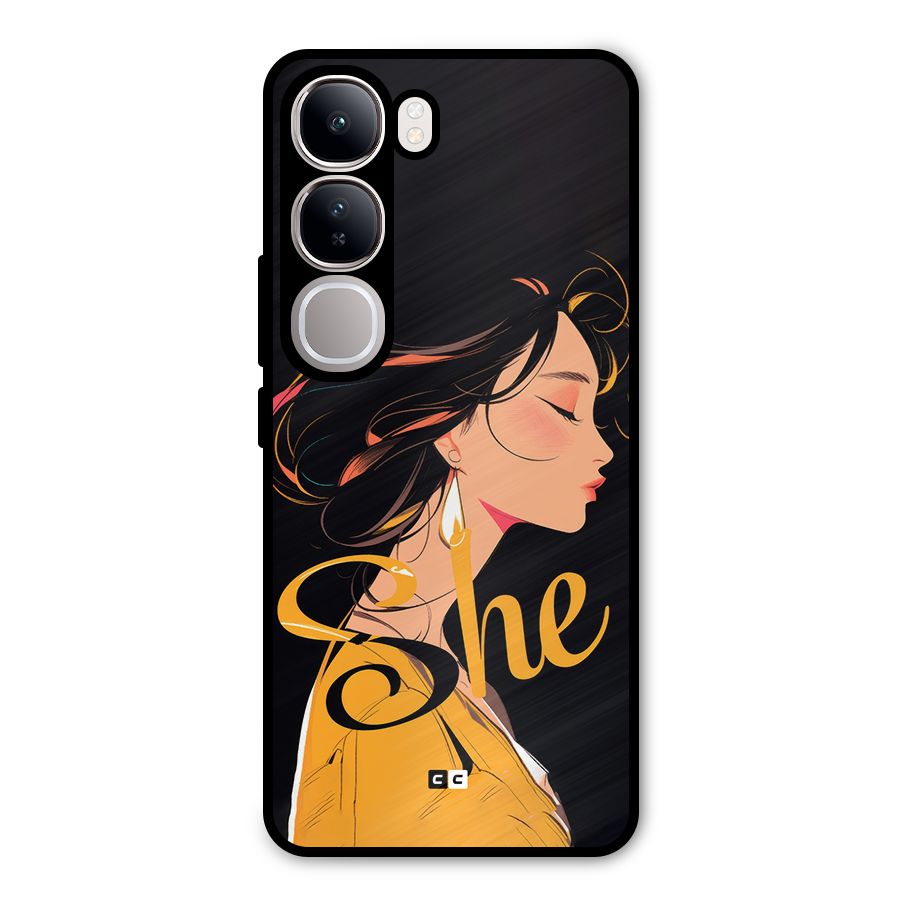 Yellow Lady Metal Back Case for Vivo Y300