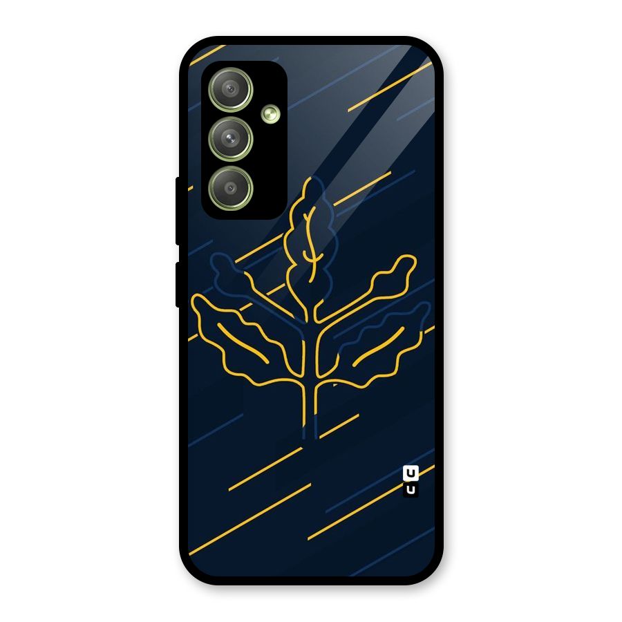 Yellow Leaf Line Glass Back Case for Galaxy A54