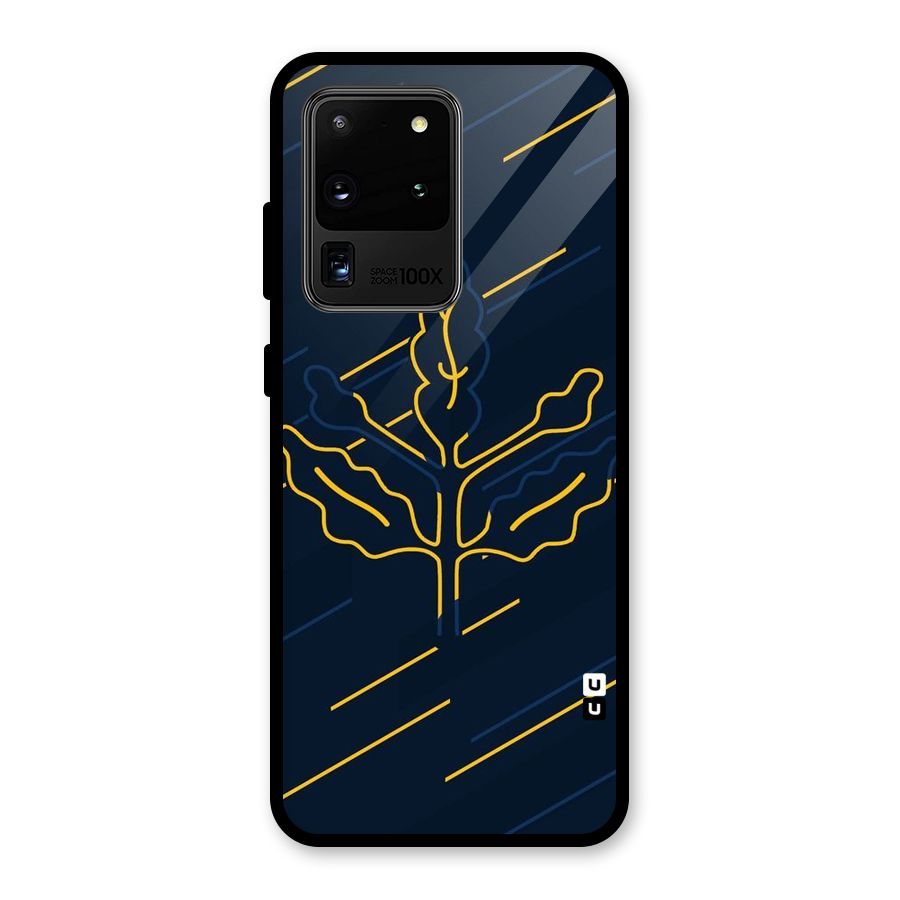 Yellow Leaf Line Glass Back Case for Galaxy S20 Ultra