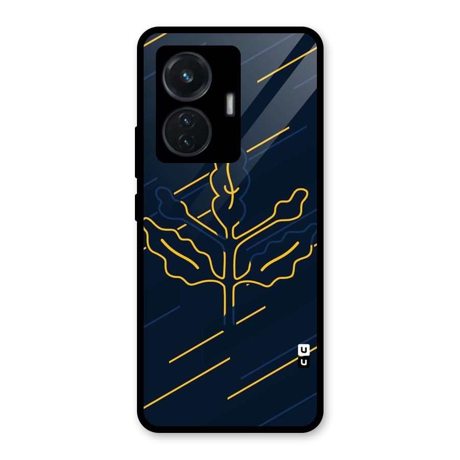Yellow Leaf Line Glass Back Case for Vivo T1 44W