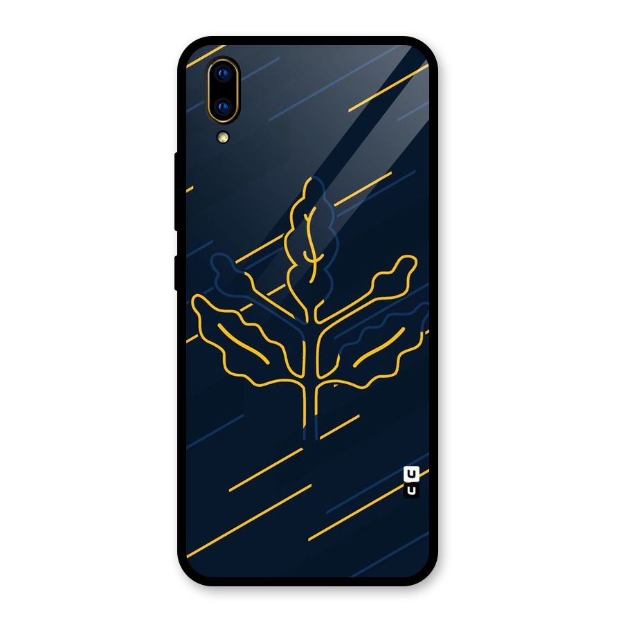 Yellow Leaf Line Glass Back Case for Vivo V11 Pro
