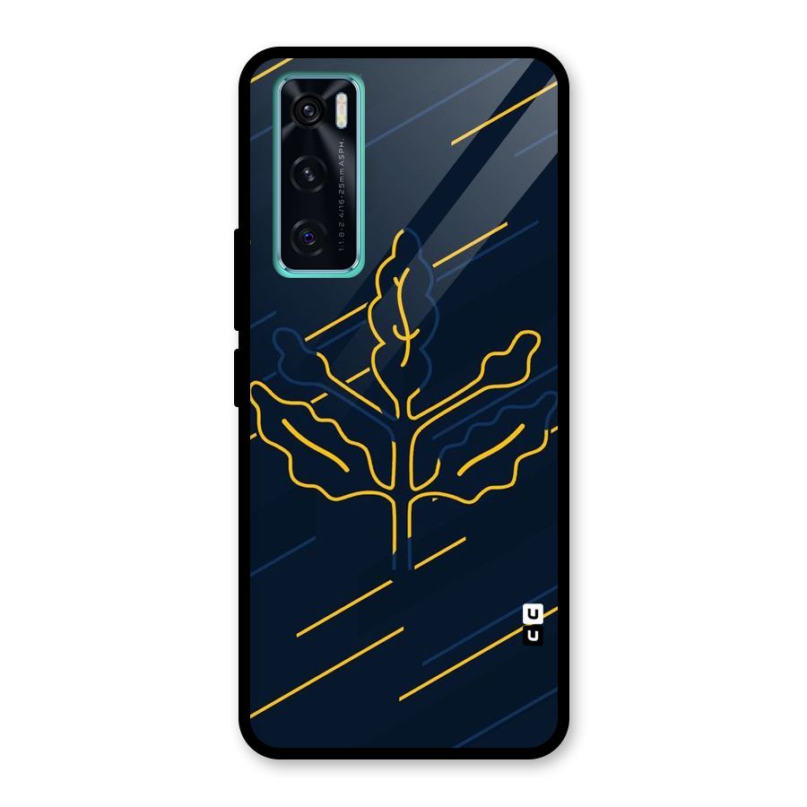Yellow Leaf Line Glass Back Case for Vivo V20 SE