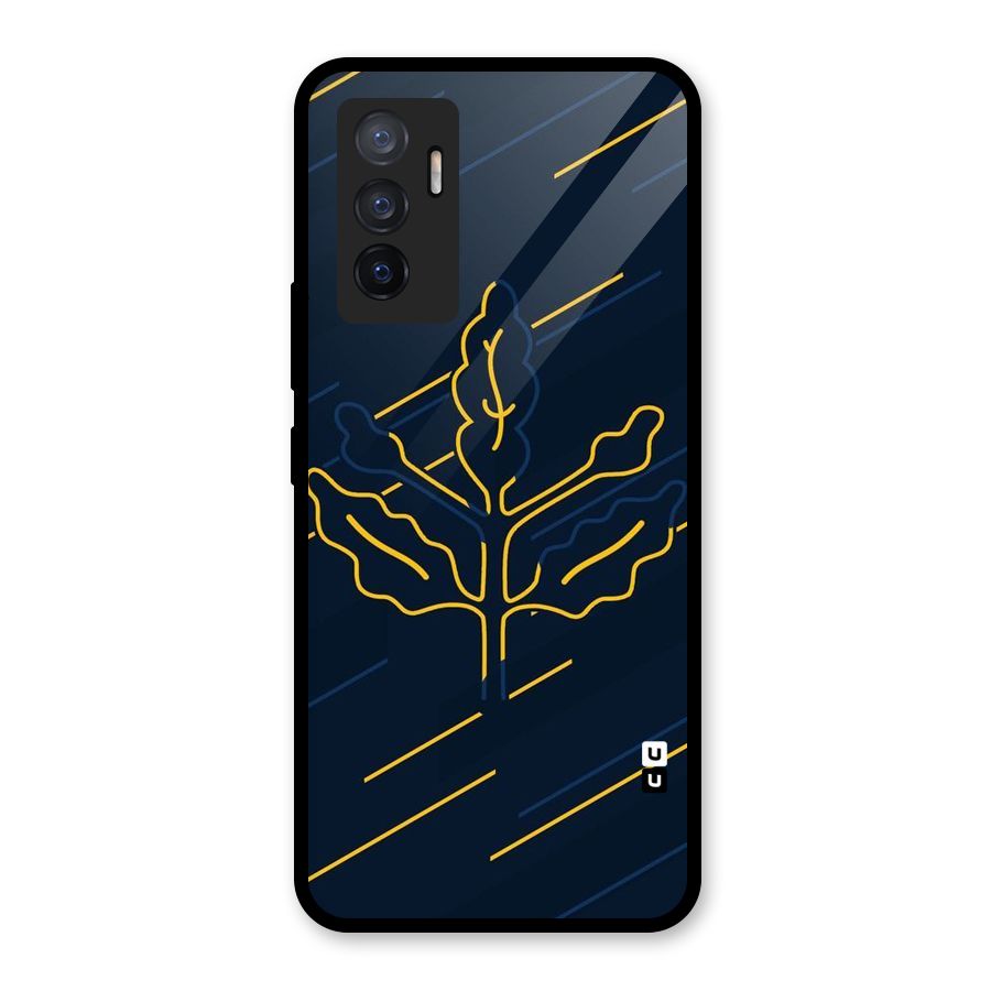 Yellow Leaf Line Glass Back Case for Vivo V23e
