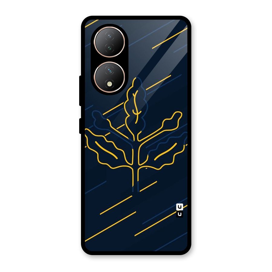 Yellow Leaf Line Glass Back Case for Vivo Y100A