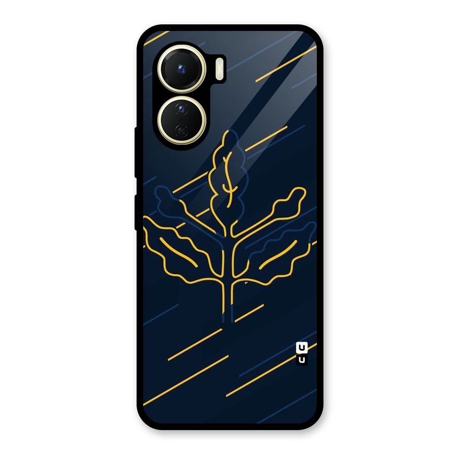 Yellow Leaf Line Glass Back Case for Vivo Y16