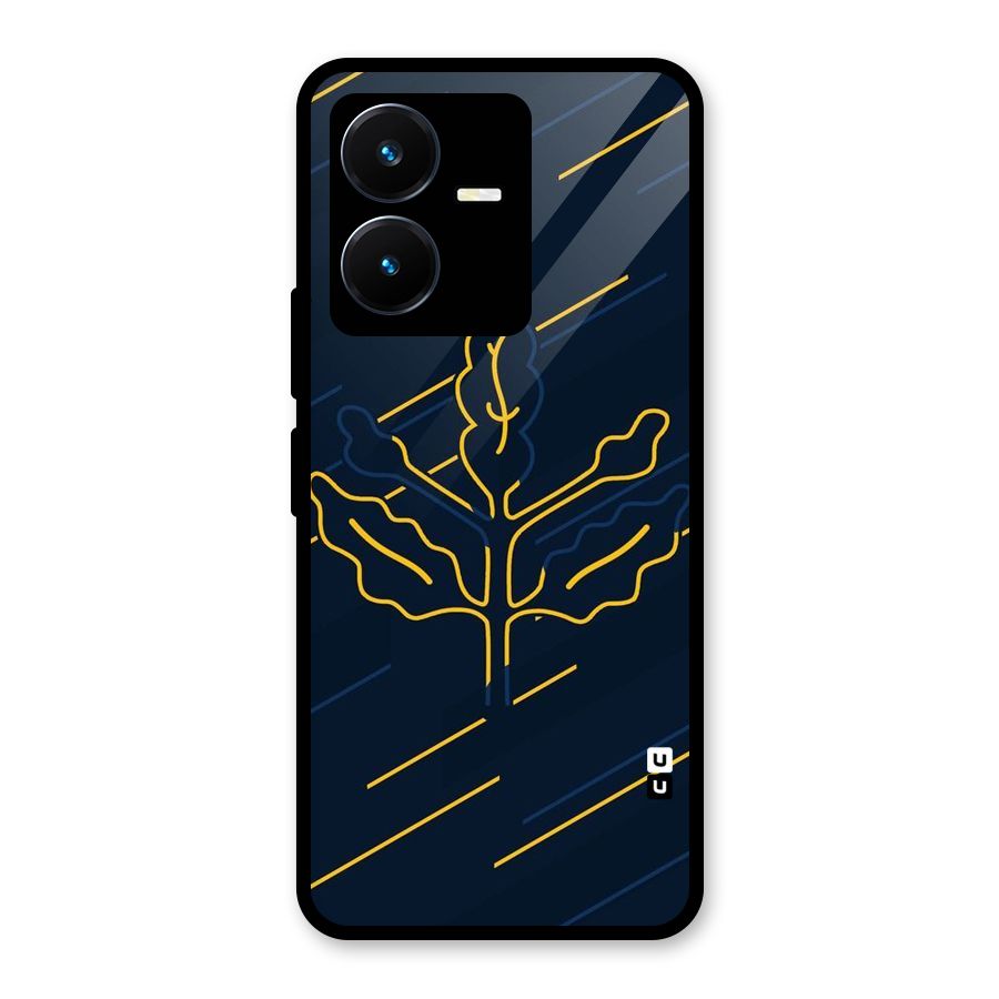 Yellow Leaf Line Glass Back Case for Vivo Y22s