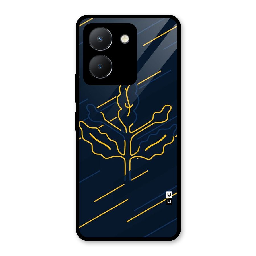 Yellow Leaf Line Glass Back Case for Vivo Y36