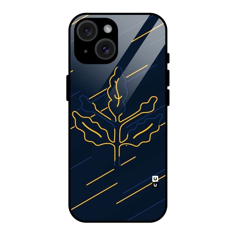 Yellow Leaf Line Glass Back Case for iPhone 15