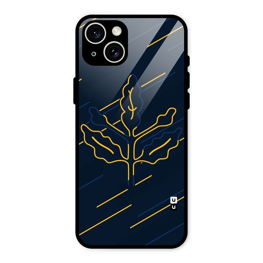Yellow Leaf Line Glass Back Case for iPhone 15 Plus