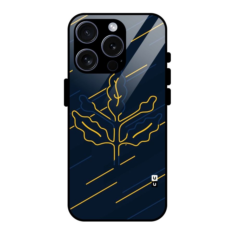 Yellow Leaf Line Glass Back Case for iPhone 15 Pro