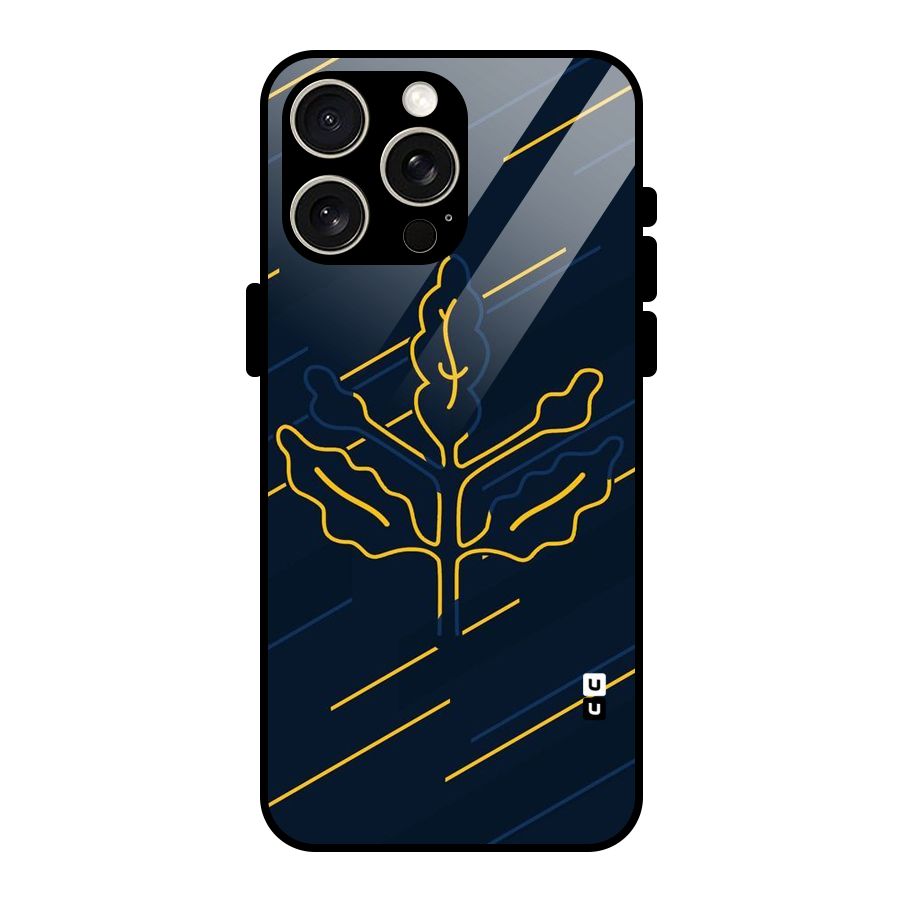Yellow Leaf Line Glass Back Case for iPhone 15 Pro Max